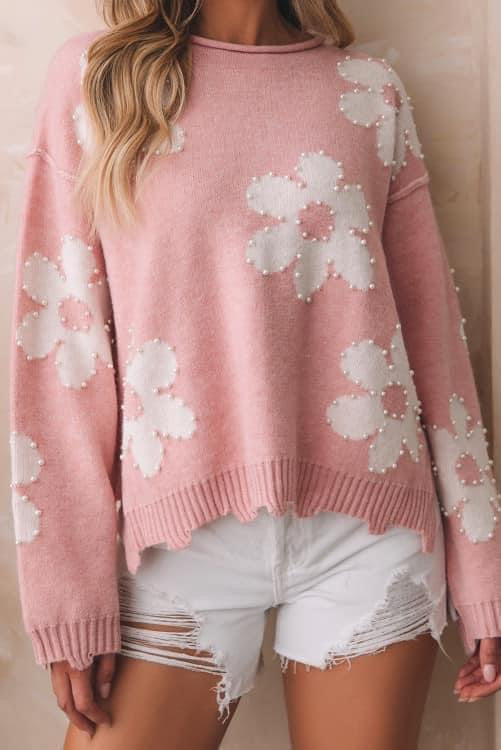 Large pink floral sweater