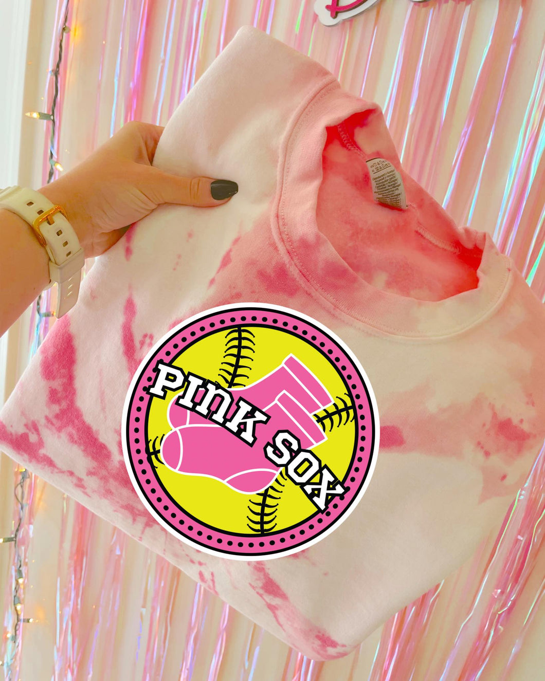 White/Pink Tye Dye Pink Sox Sweatshirt